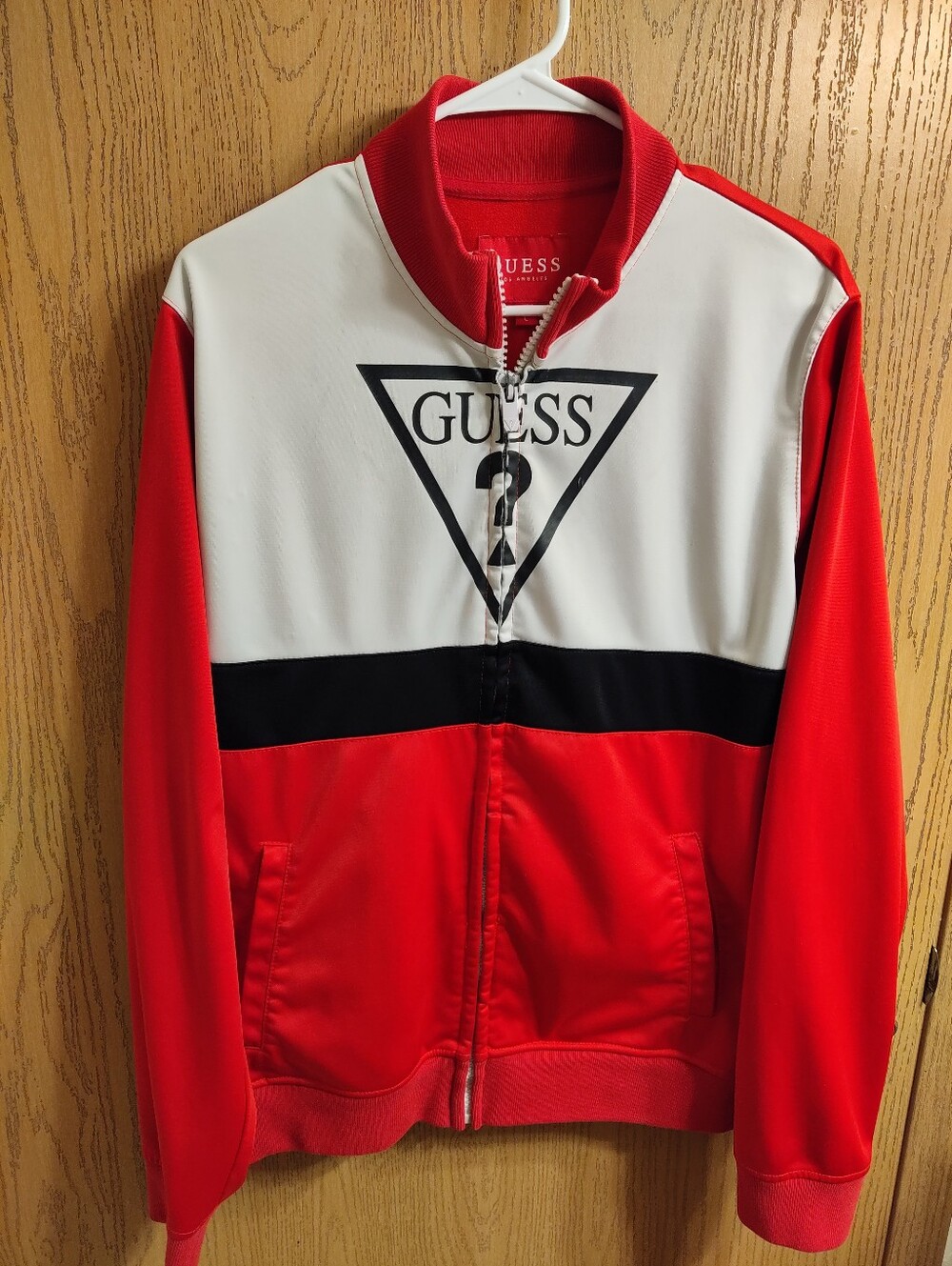 GUESS Men’s Red and White Colorblock Track Jacket